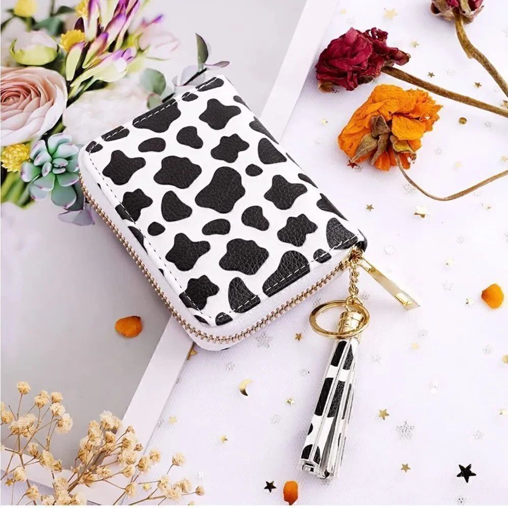 Cow Print Leather Compact Wallet